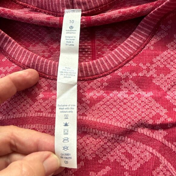 NWT lululemon Swiftly Tech L/S crew snake Pink/Cranberry thumbholes Sz 10 - Picture 10 of 13